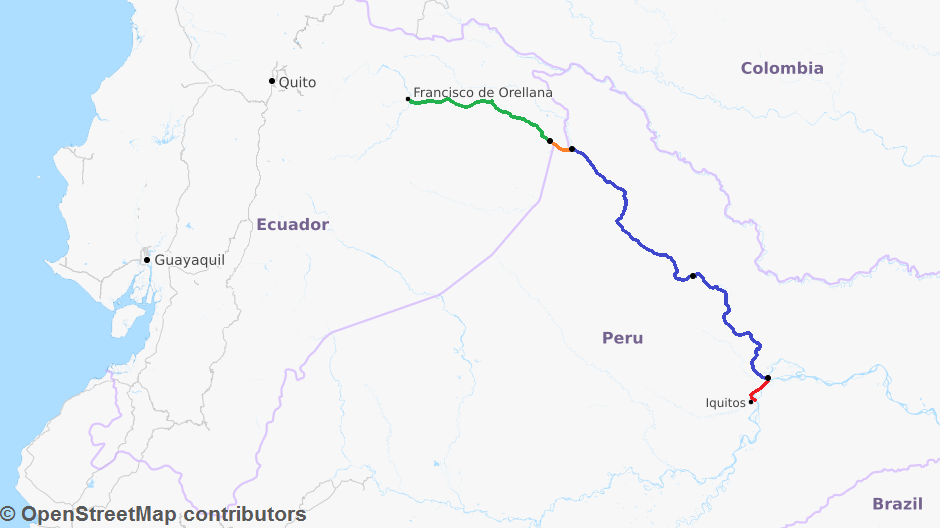 map iquitos perú el coca ecuador rio napo river boat