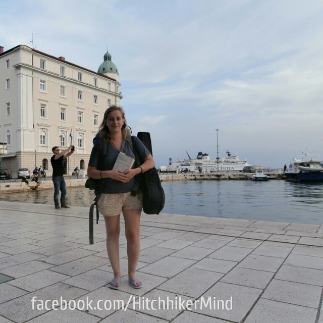 split croatia hrvatska hitchhiking woman solo boulevard guitar