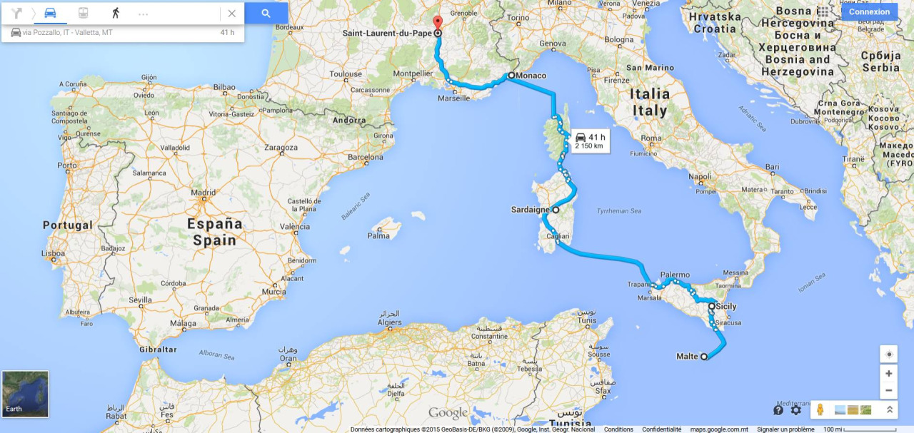 planned mediterranean hitchhiking route idealized version Europe Malta Sicily Sardinia Corsica Monaco France Italy