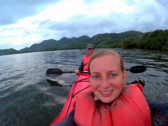 31 selfie kayaking shallow waters McBean Lagoon national natural park Colombia Old Providence