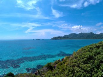 4 the Three Brothers rocks islets Providencia from Crab Cay