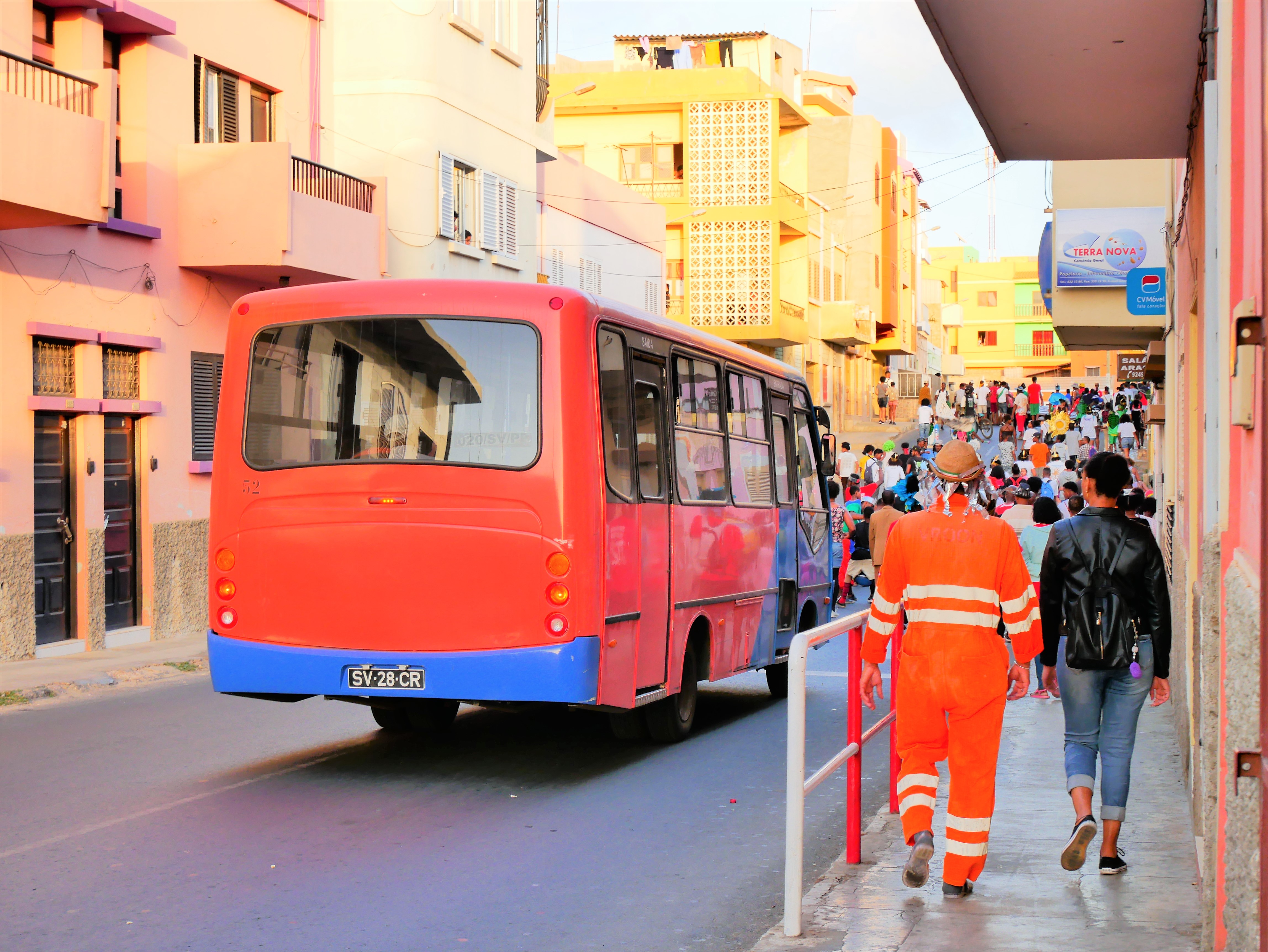 public transportation Mindelo São Vicente stuck in parade carnaval