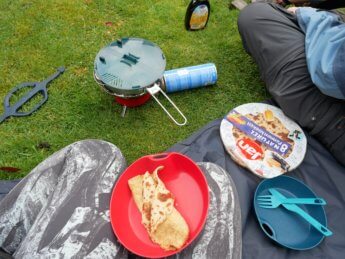 kayak trip inflatable canoe sevylor adventure plus test camping stove cooking pancake gas