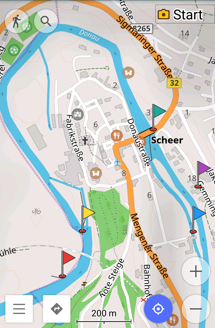 Open street maps contributors Scheer Baden-Württemberg South Germany Danube Donau wehr weir dam river bend portage umtragestelle munderkingen