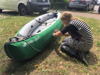 Day 14 Vohburg Kelheim boat naming ceremony zucchini canoe kayak inflatable