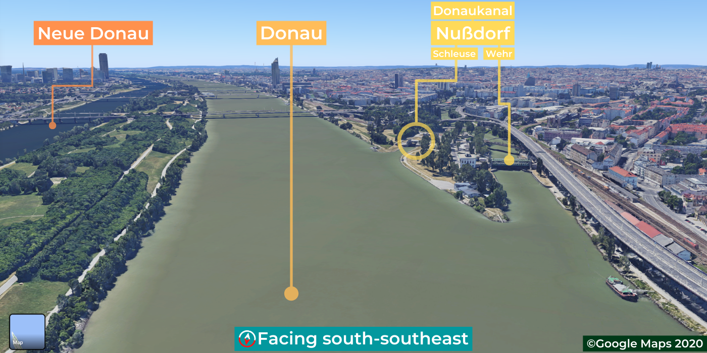 Donaukanal, Neue Donau, Haupt Donau, Danube Canal channel, New Danube, Main Danube