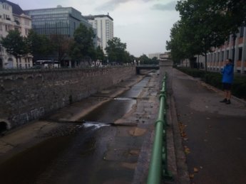 3 weirs in river Wien Vienna