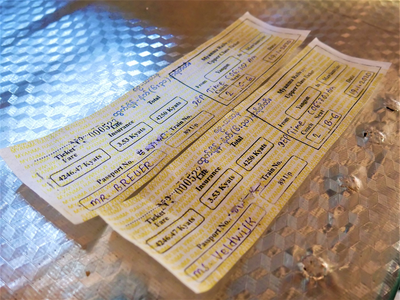 0 Yangon to Mawlamyine train ticket paper