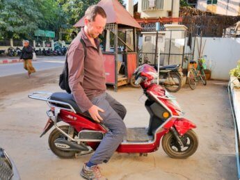 Bagan e-bike rental scooter not a bicycle Myanmar Nyaung-U