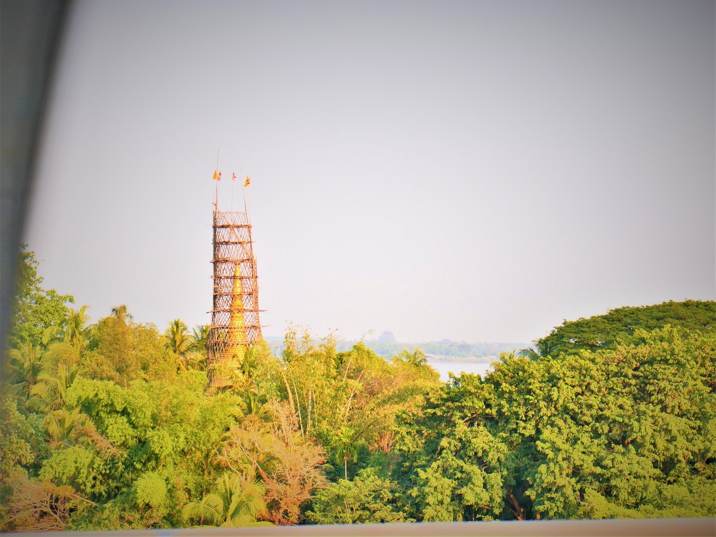 Shampoo Island main pagoda scaffolding construction renovation restauration January 2020 train Yangon to Mawlamyine