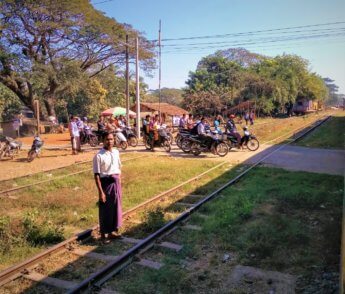 phone 1 Train Yangon to Mawlamyine level crossing