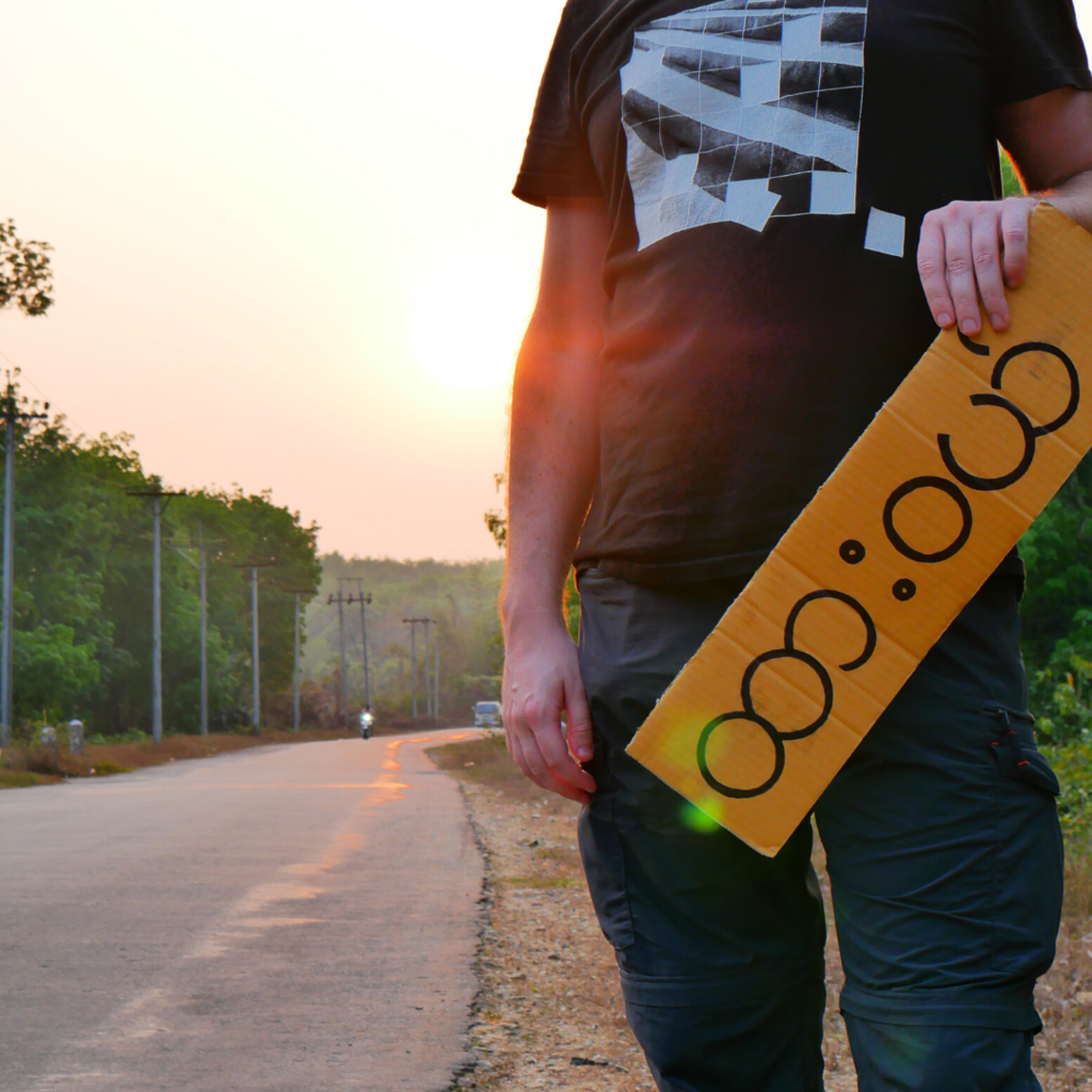 Hitchhiking in Myanmar Jonas Dawei sign