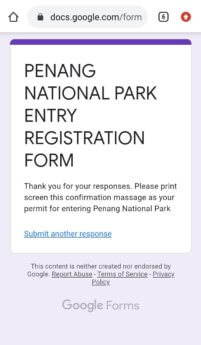 Penang National Park coronavirus check in form QR code
