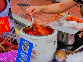 jonker street night market Melaka Malaysia vegetarian satay