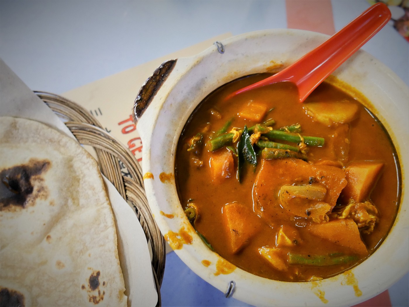 Indian meal sky 88 food court vegetarian egg gravy chapati curry spicy Johor Bahru Malaysia