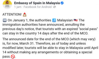 spain announcement MCO imigration Malaysia