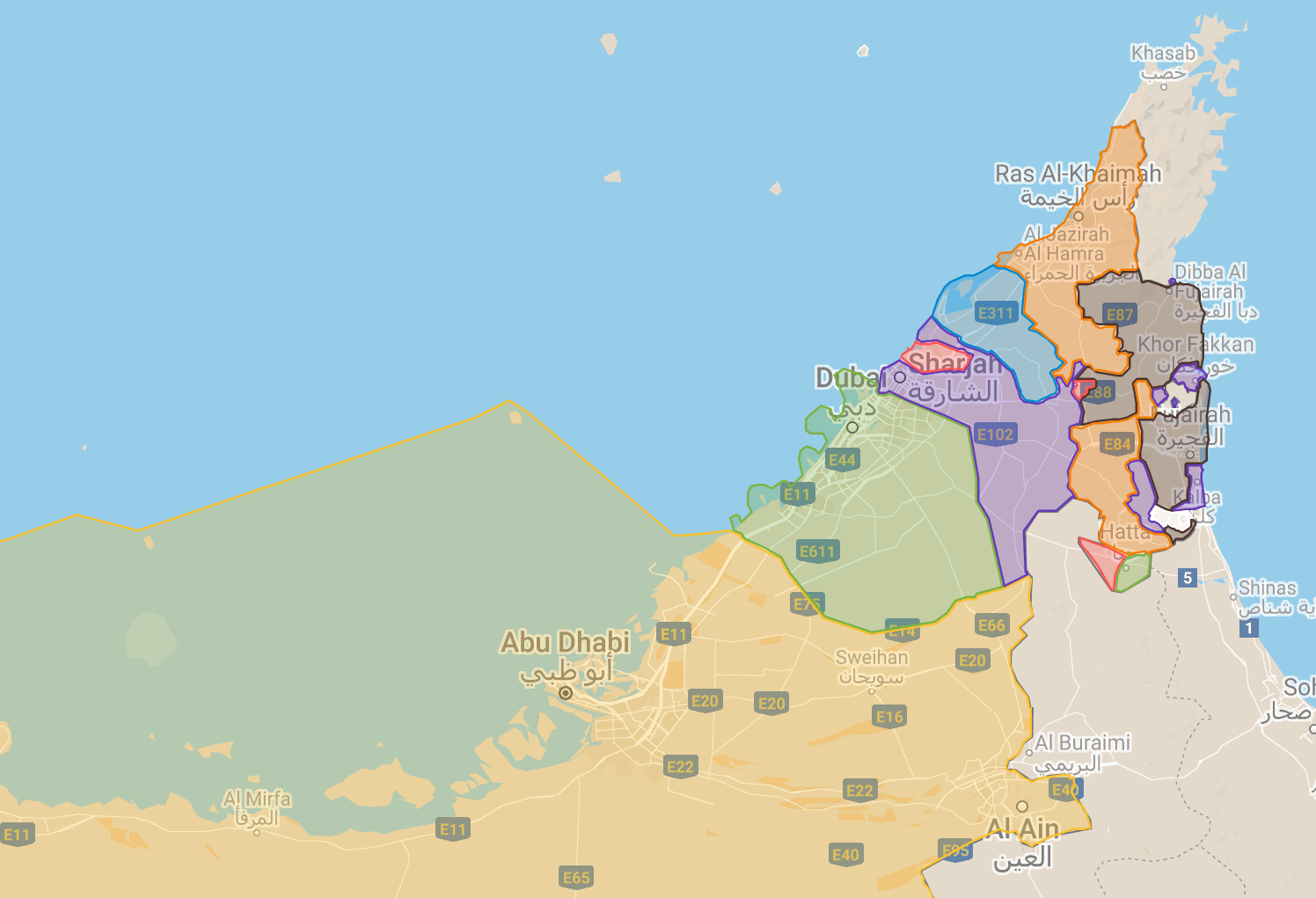 Emirates In Uae Map The Seven Emirates Of The Uae And Their Borders—An Interactive Map • Mind  Of A Hitchhiker