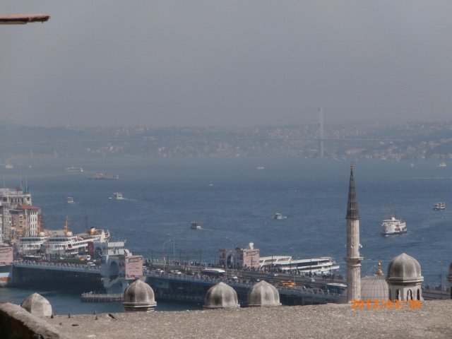 15 Süleymaniye Mosque vista of Golden Horn Bosphorus strait Galata Bridge in 2013