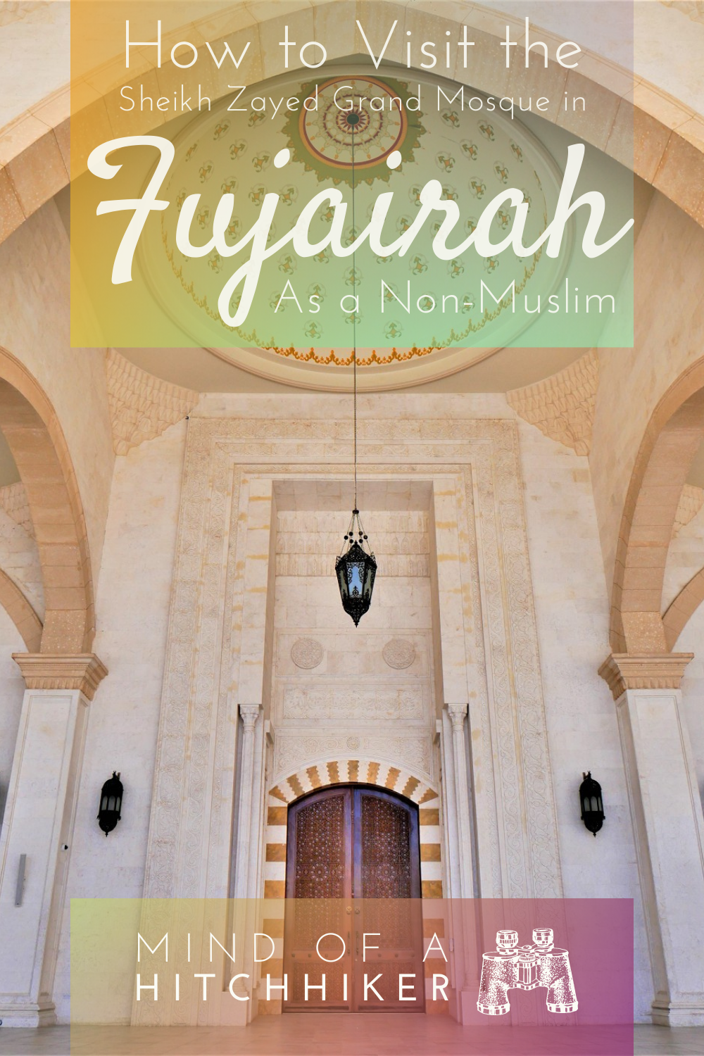 Want to visit a mosque but you aren't a Muslim? This is one spectacular mosque to visit in the UAE: the Sheikh Zayed Grand Mosque in Fujairah on the east coast. Read the post to learn more! #UAE #UnitedArabEmirates #GulfofOman #Fujairah #mosque #Islam #Muslim #NonMuslim #islamicarchitecture #architecture #ottoman #moorish #ottomanarchitecture #minaret #dome #cupola #guidedtour #GrandMosque #travel