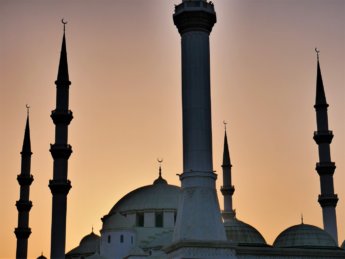 3b sunset fujairah mosque six minarets domes ottoman style