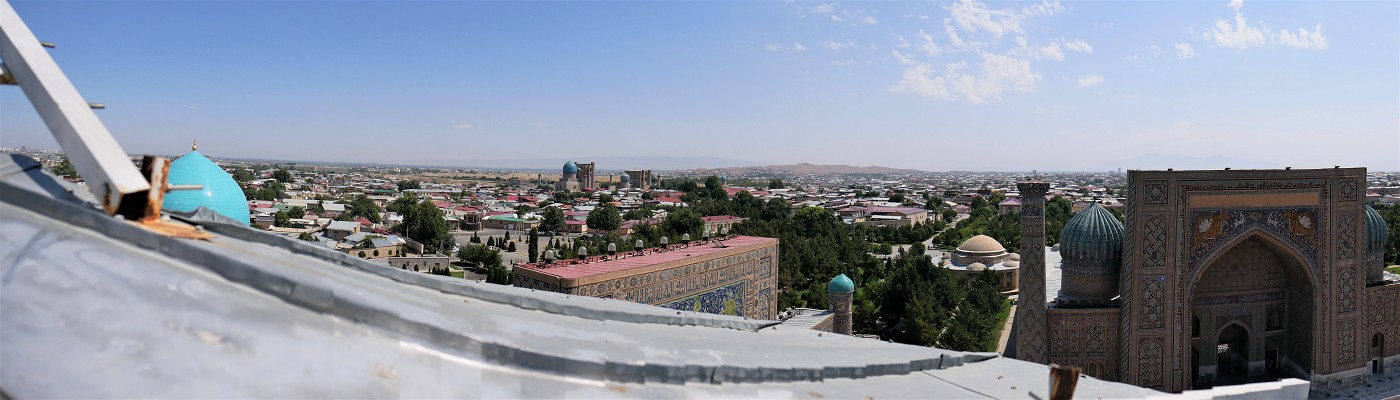 Registan Ulugh Beg Madrasah minaret climb panorama