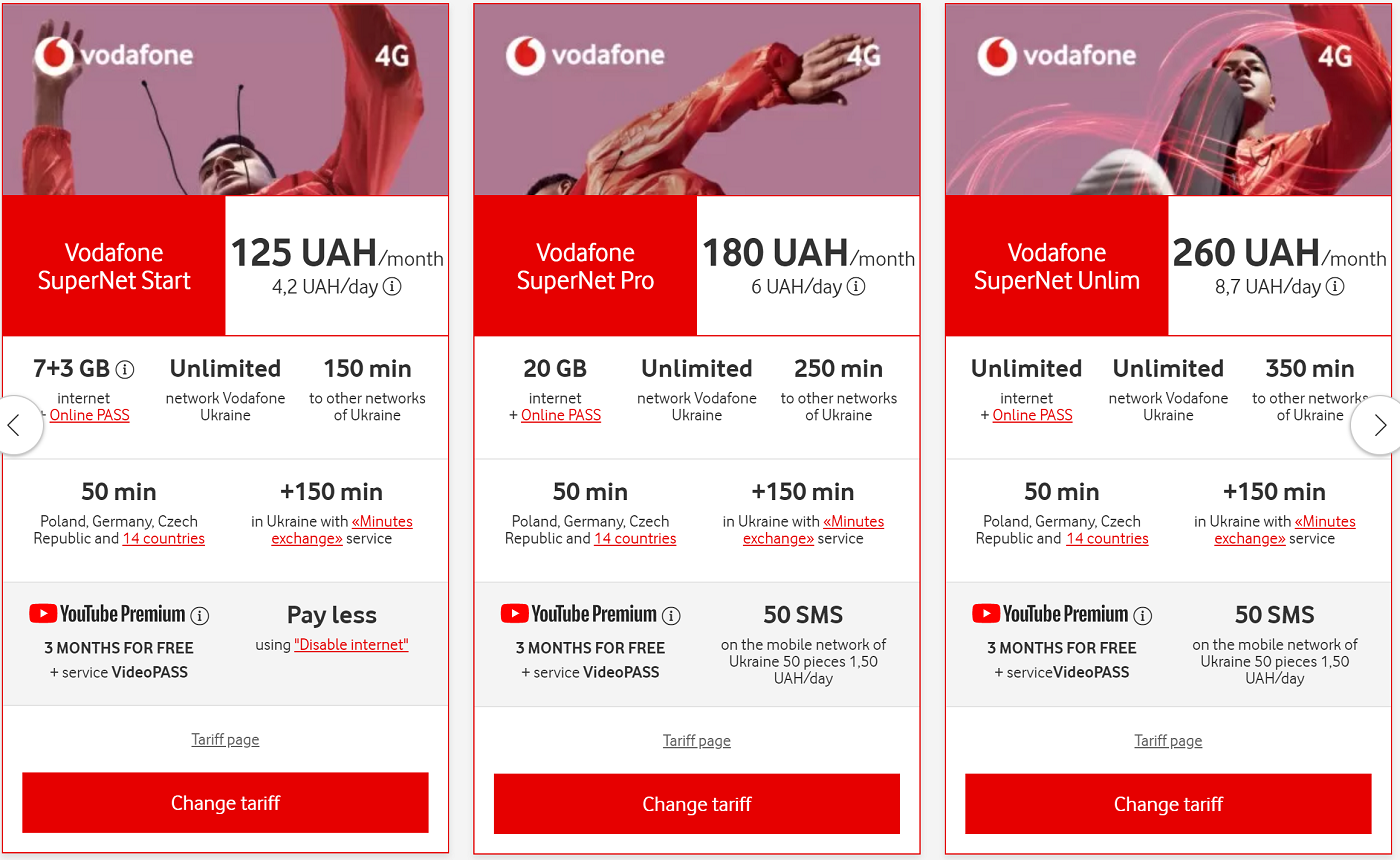 vodafone ukraine montly packages unlimited internet