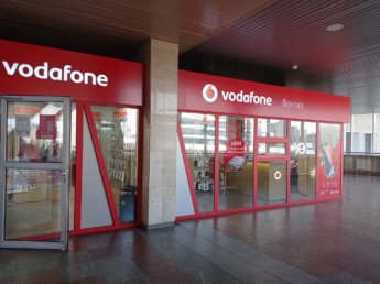 vodafone shop at kyiv passenger train station main in Ukraine sim card on arrival