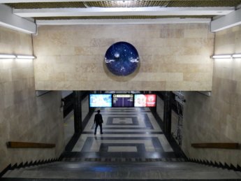 4 platform Kosmonavtlar decoration space themed subway metro station Tashkent Uzbekistan