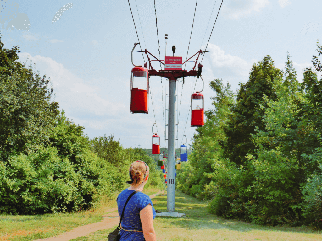 Kharkiv cable car eastern Ukraine city soviet era attraction gorky park primary colors safety