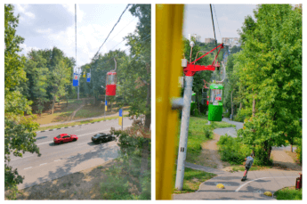 cable car ukraine eastern primary colors crossing road gorky park