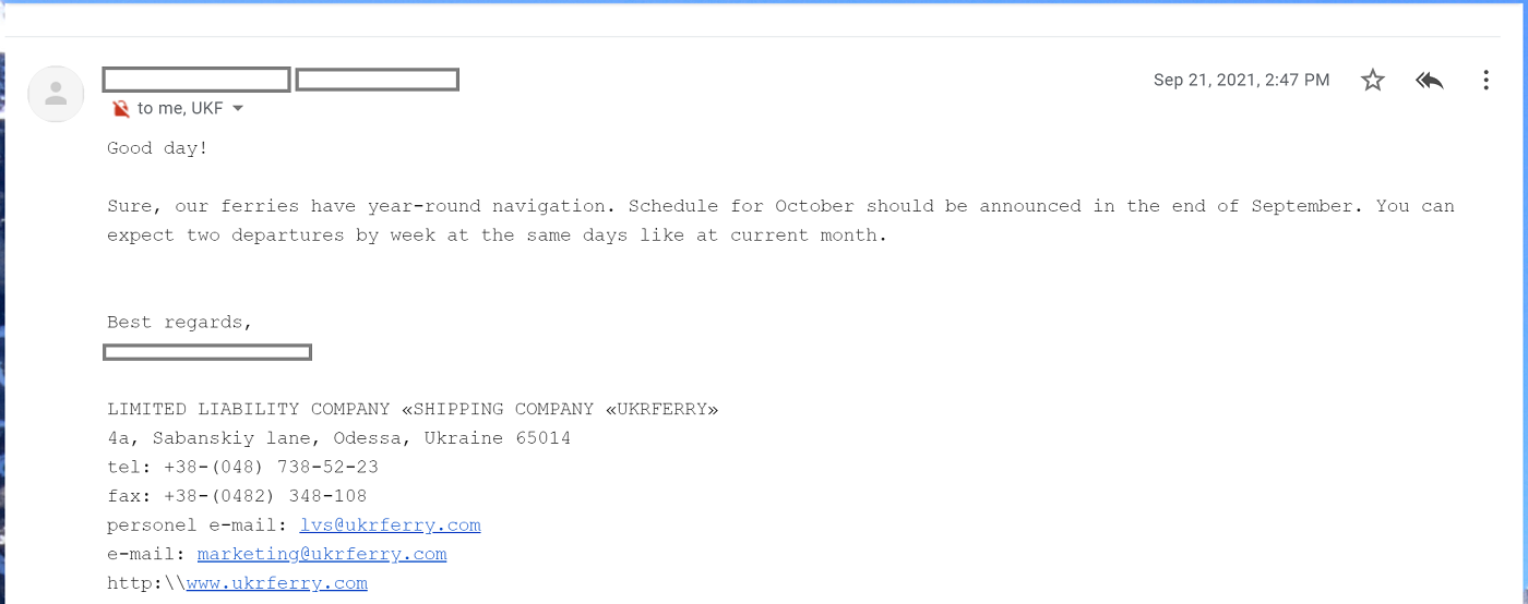 ukrferry quick reply email
