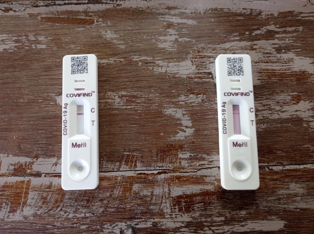 covid-19 rapid antigen tests left test is done right test is not yet done