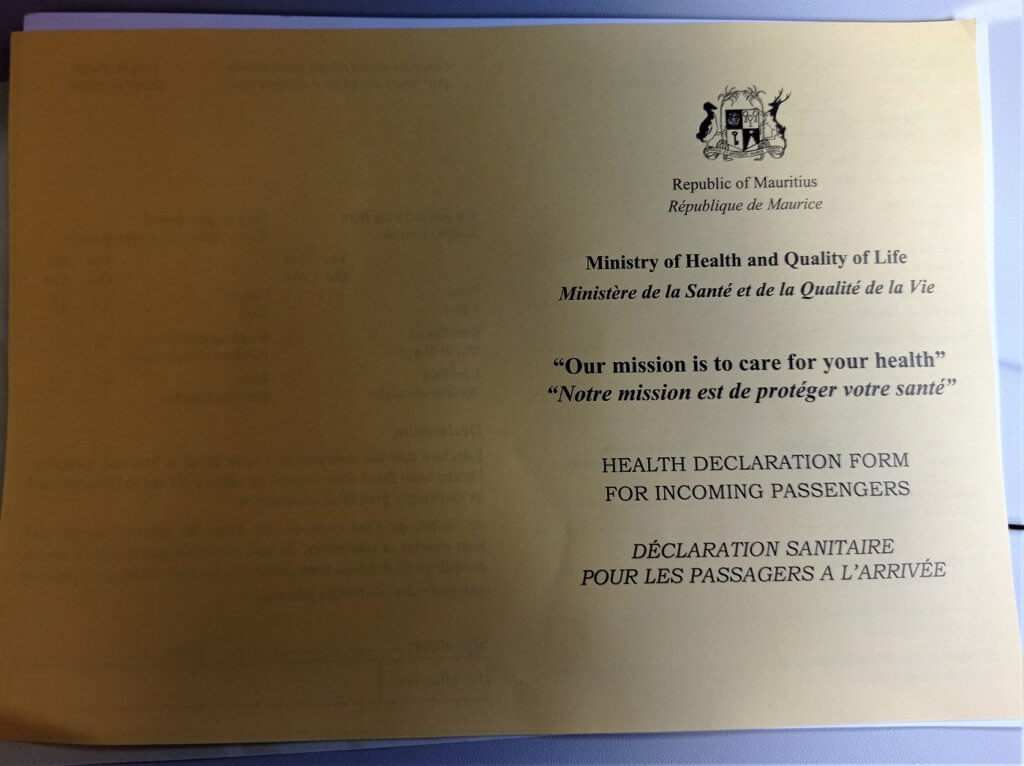 26 yellow form entry mauritius health declaration