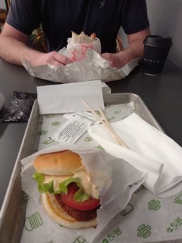 6 first time shake shack vegetarian mushroom cheese burger