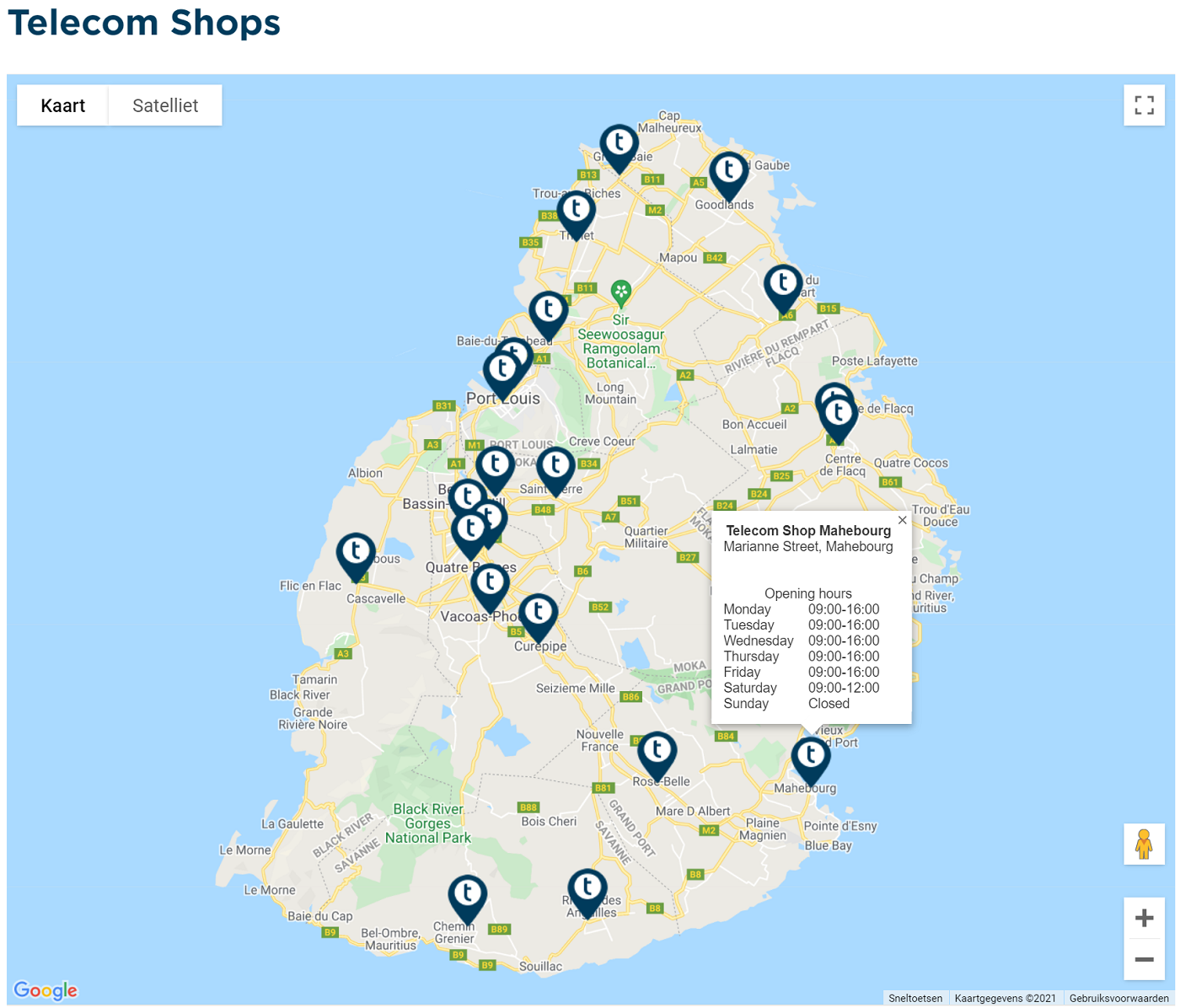 My.t SIM card in Mauritius map opening times telecom shops