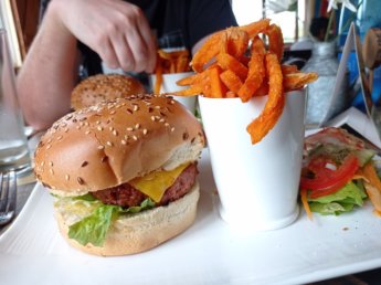beyond meat burger vegan food in Mauritius le bazilic sweet potato fries