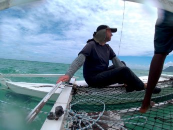 2 Jonas takes the rudder catamaran sailing instructor Christopher La Gaulette