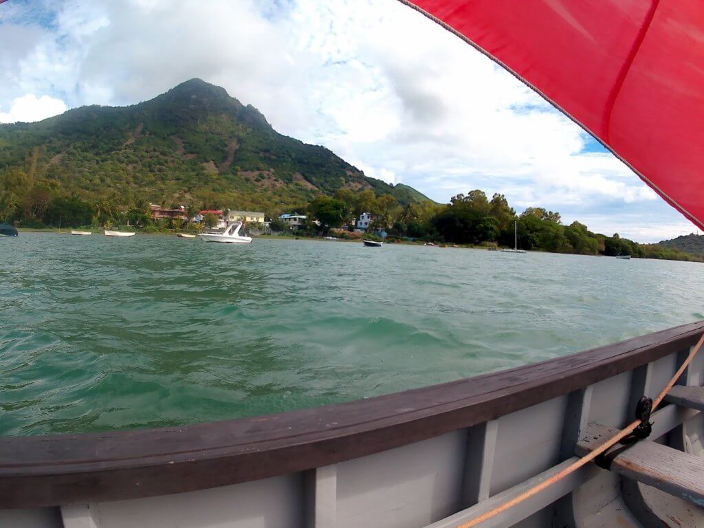 17 returning to shore in pirogue sailing boat La Gaulette Mauritius Coteau Raffin