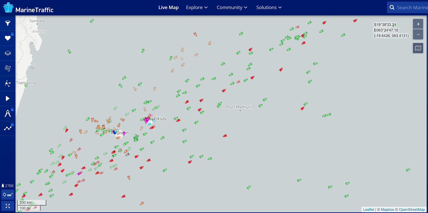 MarineTraffic ships between Rodrigues and Mauritius