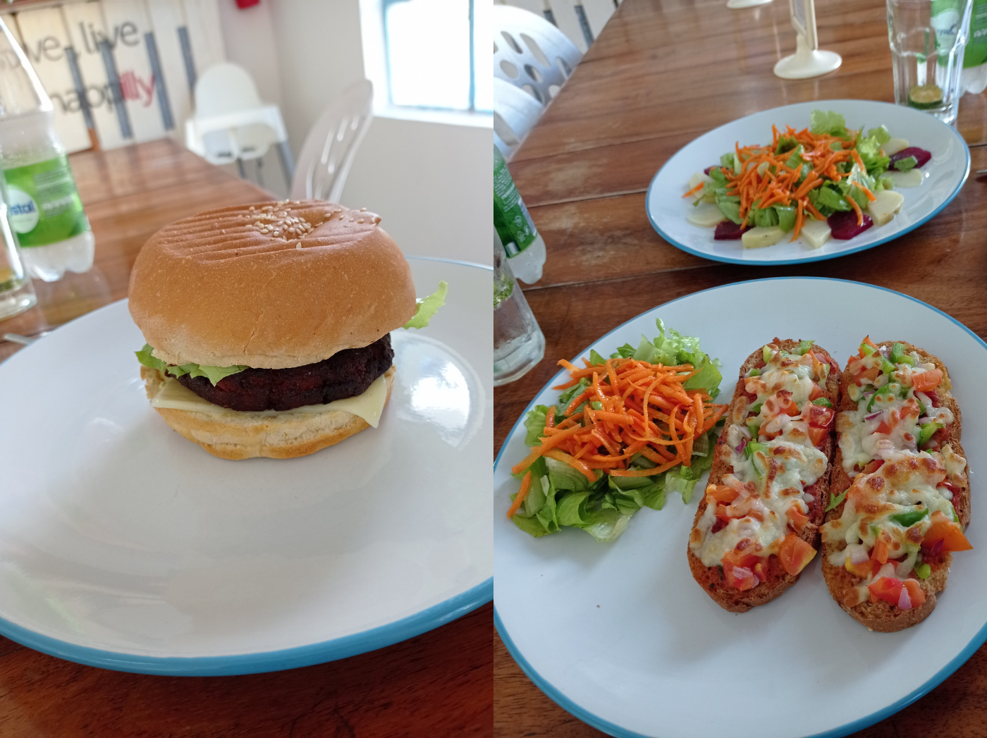 Kafé Rose Rodrigues vegetarian burger and pizza bread