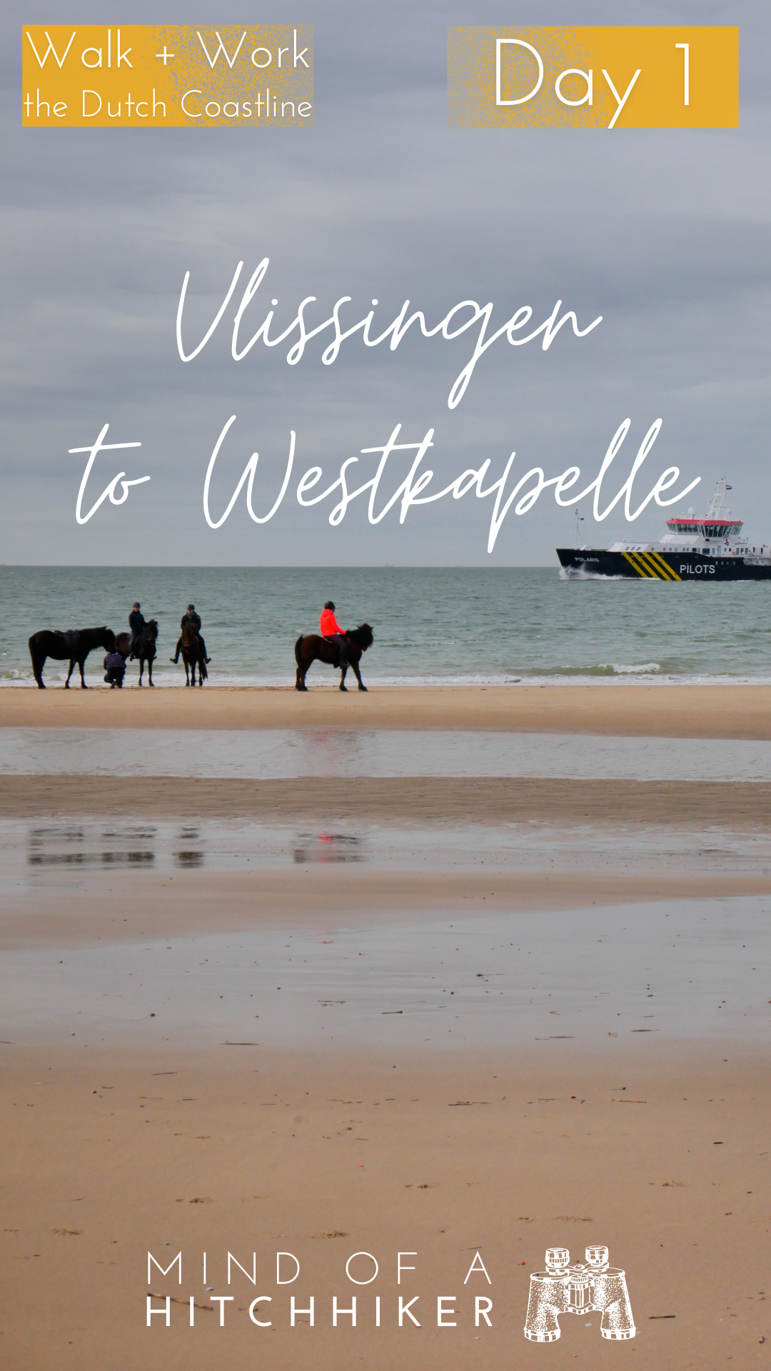 Pin Dutch coastal hike day 1 Westkapelle beach horse riding equestrianism sand