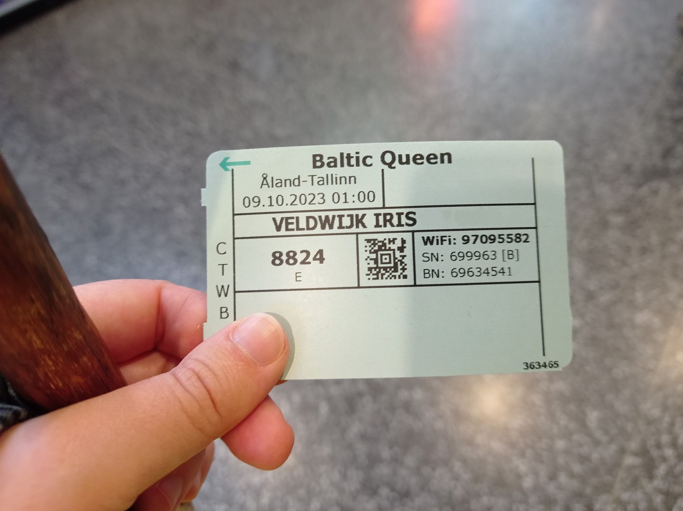 30 ticket room key Baltic Queen cruiseferry Mariehamn to Tallinn