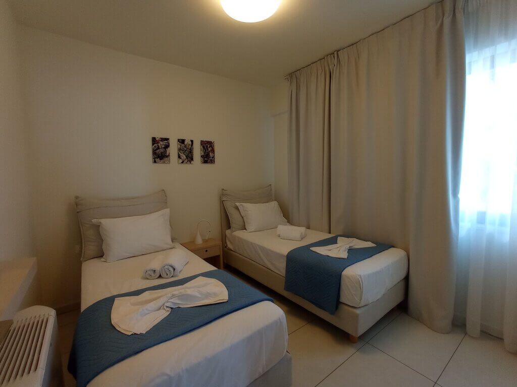 second bedroom two single beds apartment Chania Crete