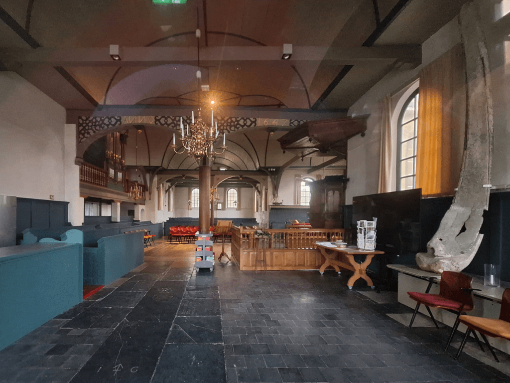 Oost-Vlieland church closed in winter interior whale bone