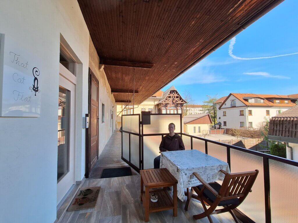 Balcony patio terrace That Cat Flat Airbnb Accommodation in Slovenia Ljubljana