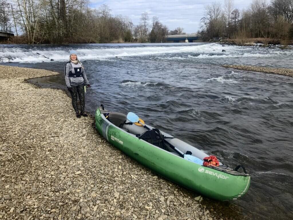 Agger weir portaging complete inflatable canoe kayak Europe paddling