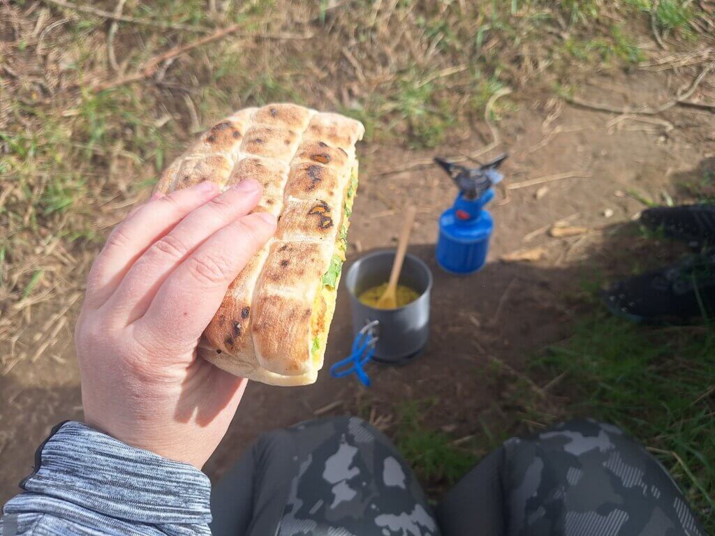 elite snack lunch obazda sandwich with vegan cevapcici and rucola