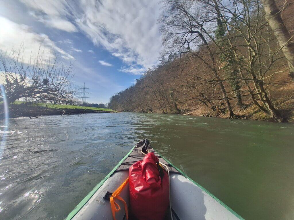 kayaking the Agger river in February spring water levels winter