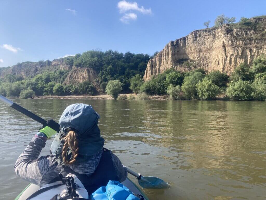 Iris Veldwijk kayaker Danube River loess cliffs Serbia Novi Banovci to Belgrade