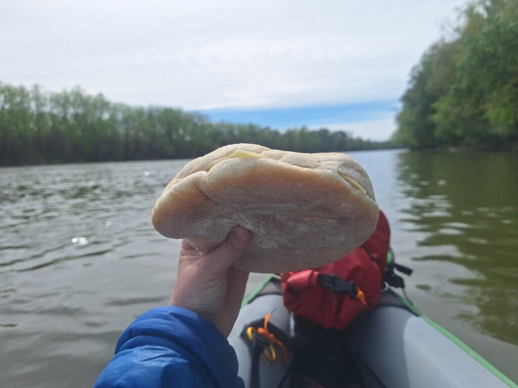 sandwiches for kayaking from Erdut to Vukovar in Croatia via the Danube